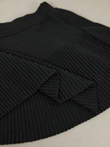 SHEIN PETITE Chân váy ngắn dệt kim màu đen trơn, cạp chun, kiểu dáng thường ngày dành cho nữ, thích hợp cho mùa thu/đông. - màu đen - Xem 14