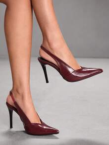 CUCCOO SZL Zapatos de tacón alto de punta fina con tiras para mujer, bombas de cuero burdeos de lujo vintage, adecuados para el lugar de trabajo, el transporte, las reuniones de negocios, las reuniones con amigos, las citas, los eventos formales y el uso diario