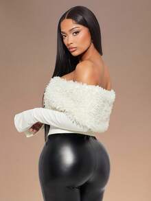 Radiana Áo nữ dáng ôm dài tay màu trắng cổ lông, kiểu retro, gợi cảm, phong cách Y2K, thích hợp cho mùa xuân/hè. - trắng - Xem 2