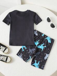 Bubblio Young Boys Black Knitted Short Sleeve Regular Length Dinosaur Animal Print PJ Set2pcs Young Boy Snug Fit Glow-In-The-Dark Dinosaur Print Short Sleeve Shorts Knit Soft & Breathable Pajama Set,Toddler Boy Clothes,Toddler,Easter Gift For Boys Night Clothes For Boys Glow In The Dark Pajamas Boys Pajama Sets Shorts - Black - View 3