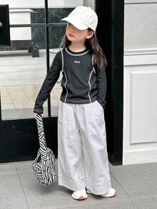 Dazy Kids 女童纯色褶裥口袋宽松休闲裤 - 白色 - 查看 2