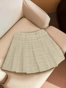 Franclia Fashionable High-Waisted Slimming A-Line Belted Pleated Skirt For Women, Autumn/Winter - Apricot - View 2