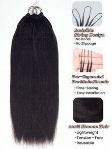 Boho Braids Light Yaki Pre-Separated Human Crochet Hair In Remy Human Hair Yaki Straight Feather Crochet Human Hair 50g/150g/250g Seamless Invisible Human Hair Extensions For Thin Hair Woman Pre-Looped Crochet Human Hair Extensions - Natural Black - View 4