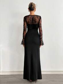 Siren Gaze Bộ đồ nữ gồm áo ren trơn màu thanh lịch và váy cúp ngực ôm sát, trang phục 2 mảnh duyên dáng dành cho phái đẹp. - màu đen - Xem 2