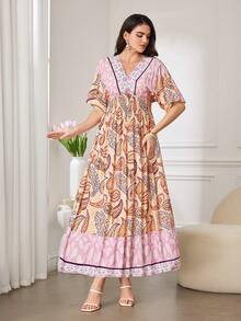 Al Najma Đầm Ả Rập kiểu dáng Bohemian mùa hè dành cho nữ, họa tiết Paisley, thắt eo. - Nhiều màu - Xem 3
