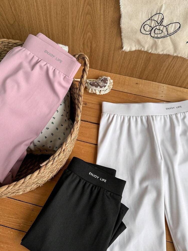 Tween Girl Letter Print Elastic Waist Leggings Summer