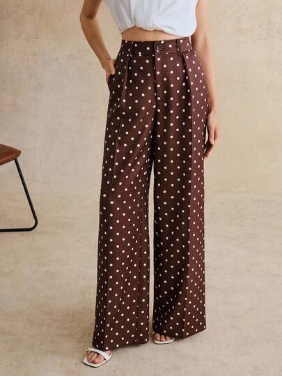 Anewsta Women's Polka Dot Wide Leg Pants, Straight Leg Trousers, Versatile And Fashionable Bottom Wear