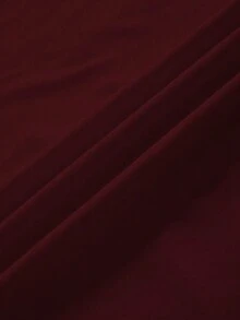 女士标语印花短袖休闲圆领T恤 - 酒紅色 - 查看 4