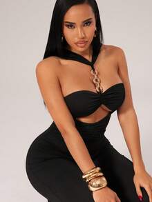 Radiana 女士性感优雅独特黑色金属链条吊带连体裤，修身阔腿连体裤，休闲裤，适合日常外出、夜生活、派对、鸡尾酒会、俱乐部、晚宴、约会、音乐会、度假、节日等场合。 - 黑色 - 查看 7