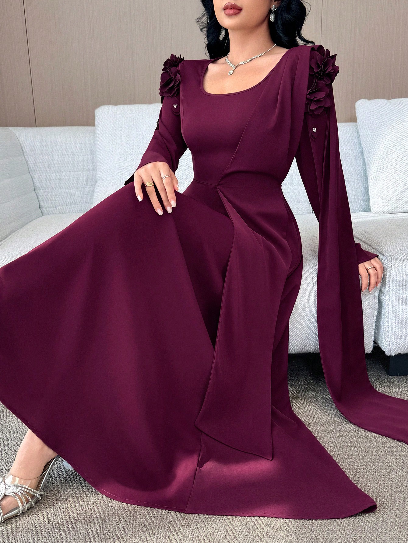 Modelyn رمضان فستان نسائي أنيق بأكمام طويلة وياقة...