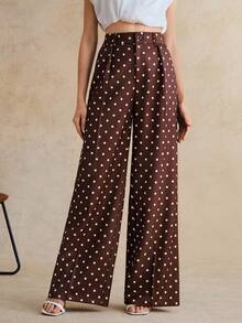 Anewsta Women's Polka Dot Wide Leg Pants, Straight Leg Trousers, Versatile And Fashionable Bottom Wear - Coffee Brown - View 3