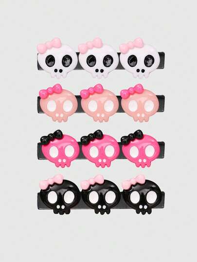 4 Random Color Bow Skull Hairpins, Cute Style High-Quality Hairpins, Fashionable And Versatile Decorative Duck Bill Clips.