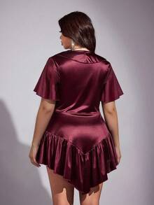 Viva Relle Vestido rojo brillante con volantes para fiesta/noche de citas en talla grande - Burdeos - Ver 6
