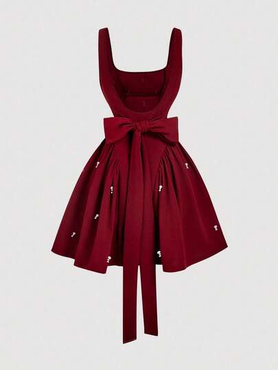 SHEIN MOD Women's Vintage Velvet Red Dress,Party Dress,Valentine's Day Dress,Arnival Costume,Summer Holiday Outfits,Valentine's Day Outfit,Elegant Dresses For Party, Bridesmaid Dress,Birthday Dress