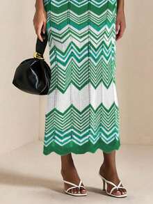 Vesra Striped Pattern Round Neck Fitted Sleeveless Sweater Dress - Multicolor - View 5