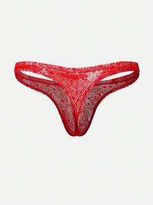 1件红色蕾丝透明丁字裤