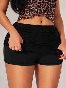 Radiana Minifalda negra ajustada y elegante de encaje sexy de talle bajo para mujer, minifalda de talle bajo, minifalda negra de talle bajo, minifalda negra, minifalda de encaje, adecuada para la noche, citas, reuniones, fiestas, fiestas de cócteles, clubes, conciertos, vacaciones, playa, salidas diarias - Negro - Ver 3