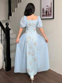 Modelyn 时尚浪漫假日特供白色女式连衣裙 - 淺藍色 - 查看 6