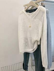 GlowEve New European And American Fashion Mixed Color Elegant Versatile Knitted Sweater - Apricot - View 1