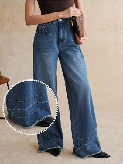 Anewsta Quần jeans nữ ống đứng màu xanh dương thêu họa tiết lãng mạn, thời trang cho mùa xuân/hè, dự tiệc, đi nghỉ mát.