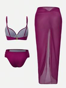 Swim Oasis 26ss Summer Elegant Women's Purple Red Romantic Underwire Gather Wrap Bikini 3 Pieces Set Skirt Swimsuit Set Modest 2 Piece Swimsuit Skirt Bikini Set Bathing Suit 3 Piece Set 3piece Swimwear New Women's Swimwear ArrivalFor School,Suitable For Holiday, Date, Afternoon Tea, Western, Cruise, Beach, Island, Road Trip, All Seasons, Music Festival, Boho Vacation,Bohemian Vacation, Chill Autumn ,Western Boho ,Elegant Tops For Women