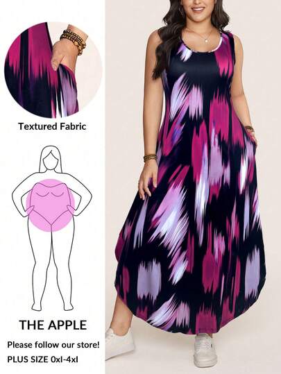 Comfylo Plus-Size Women Summer Clothes Sleeveless Round Neck Summer Outfits For Women Color Valentine Outfits For Women Abstract Print Long Summer Leisure Vacation Boho Dress Halloween Costumes Women Dress Winter Dresses For Women Old Money Holiday Outfits For Women Dress Plus Size Maxi Summer Dress A Line Dress Curve Resort Wear Curve Tummy Control Summer Dress Plus Size Modest Swimsuit