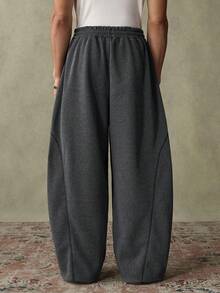 SWAVVY 男士休闲运动裤，宽松版型，灰色拼接设计，秋/春季款 - 深灰色 - 查看 2