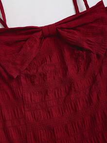 Sweetra 甜美少女风法式吊带连衣裙，红色，收腰设计，层叠飘逸裙摆，质感面料，蝴蝶结装饰，适合早春和情人节穿着。 - 紅色 - 查看 4