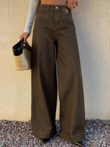 Livesso Women's Casual Loose Fit Denim Jeans With Side Pockets, Autumn - Coffee Brown - View 4