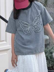 Dazy Kids Girls Denim Round Neck Blouse