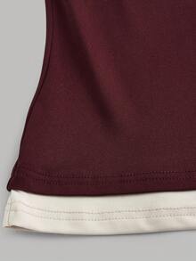 SHEIN Girlism Áo thun thiết kế 2 trong 1 họa tiết chắp vá Colorblock dành cho bé gái tuổi teen, dáng ôm, phong cách thường ngày - màu nâu - Xem 4