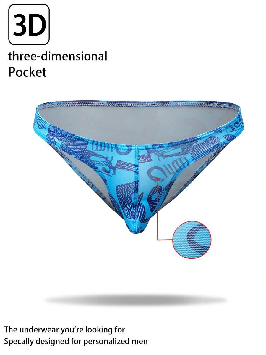 Men's All-Over Print Low-Rise Sexy Briefs - Blue - View 1