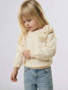 Maija Kids Maija Kids 少女圆领3D花卉图案灯笼袖毛衣 - 杏色 - 查看 6