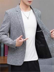 Manfinity Mode Men's Casual Contrast Trim Pocket Long Sleeve Blazer - Grey - View 6