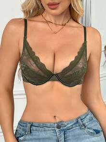 1pc Women's Lace Wireless Bra - Army Green - View 5