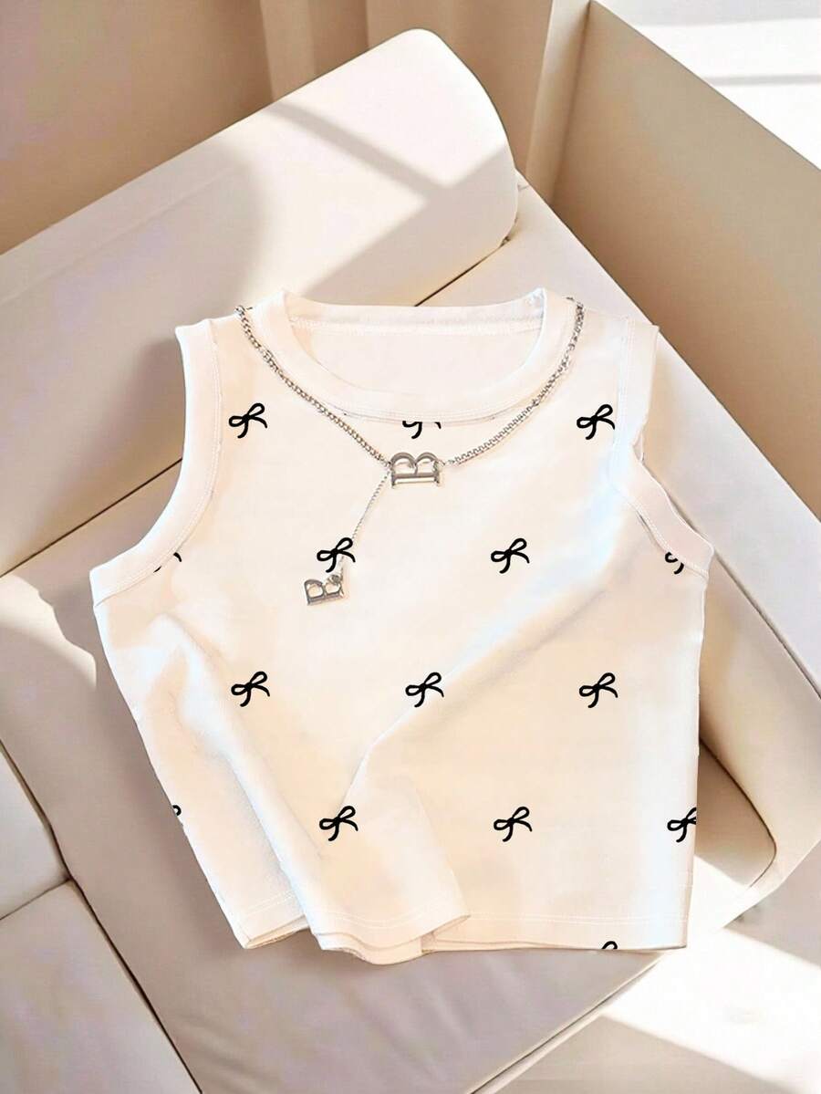 EMERY ROSE Bestselling Bow Decor Round Neck Casual Fashion Women Tank Top - Multicolor - View 1