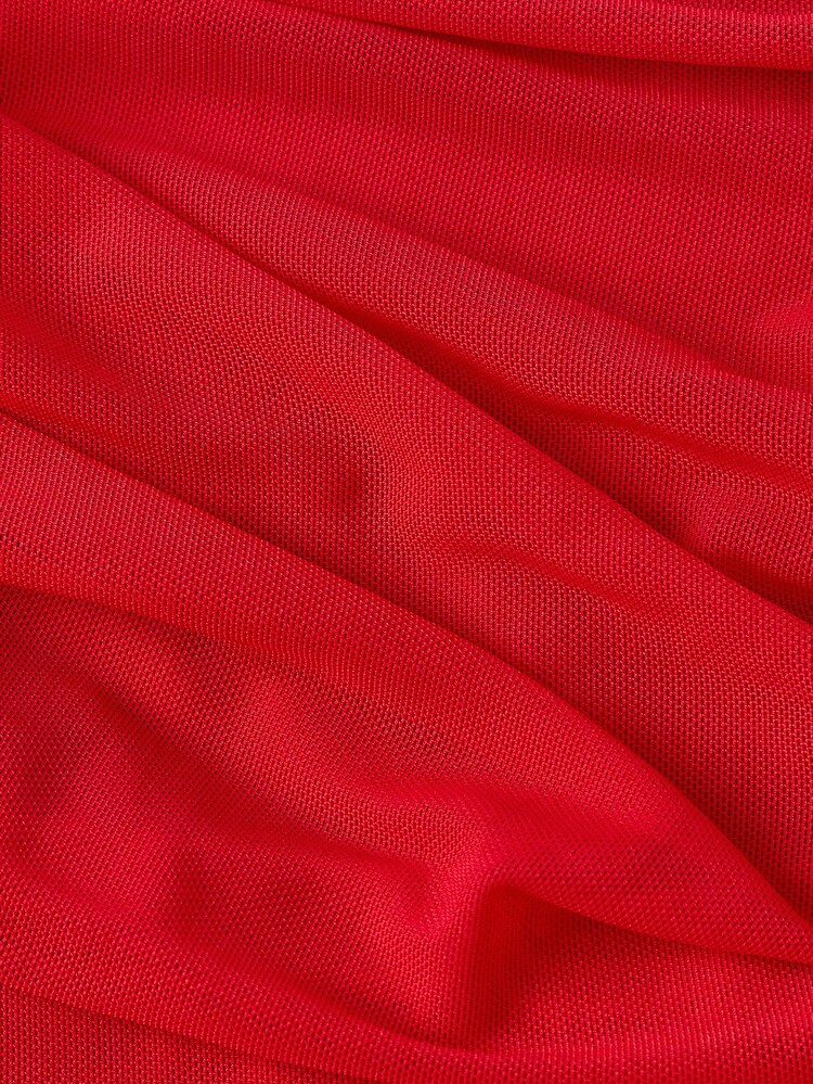 SHEIN MOD Robe de soirée en maille froncée et unie, style cami, pour soirée, date ou fête - Rouge - Voir 4