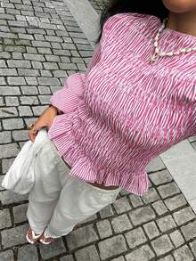 Siren Gaze Women's Striped Print Long Sleeve Shirt - Pink - View 6