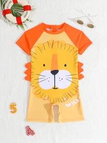 男童可爱动物印花连体短袖泳衣，适合度假、夏季游泳 - 彩色 - 查看 7