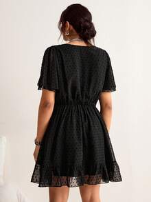 Freevana Abito casual versatile a maniche corte con scollo a V tinta unita, taglie comode - nero - Visualizzare 5