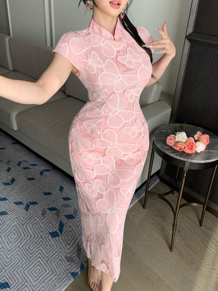French Lace Elegant High-End Cinched Waist Long Dress For Women