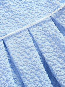 1pc Girls' Sleeveless One Shoulder Bowknot Waist A-Line Elegant Minimalist Wedding Flower Girl Bridesmaid Dress With Pearl Belt, Suitable For Daily Gatherings, Parties And Weddings - Blue - View 6