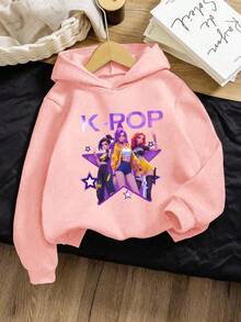 SHEIN Young Girl' Fleece Sweatshirt - Black - Pink - View 4