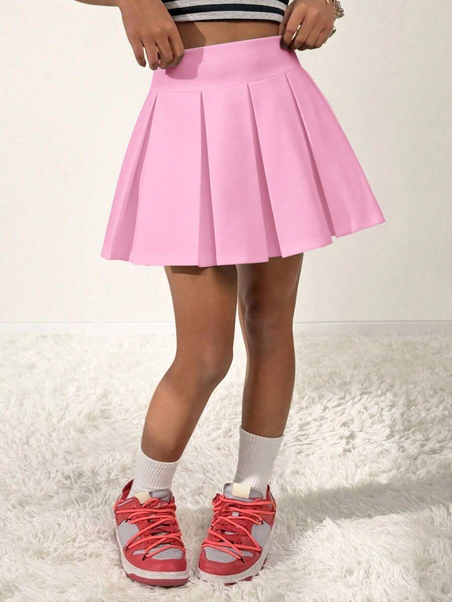 Coolane Kids Falda mini plisada de punto linda para niñas preadolescentes en verano - Rosa - Ver 1