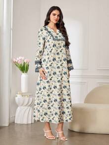 SHEIN Najma Elegant Floral Patchwork Minimalist Commuter Style Young Women's Dress - Multicolor - View 5