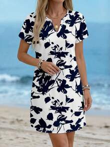 SHEIN LUNE Casual Floral V-Neck Short Dress, Suitable For Spring/Summer - Multicolor - View 3