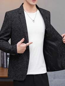 Manfinity Mode Men's Notched Collar Single-Breasted Casual Everyday Office Commute Long Sleeve Suit Jacket - Black - View 6