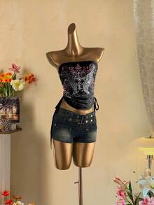 Attitoon Women's Casual Drawstring Tie-Front Cropped Tube Top Spring - Multicolor - View 5