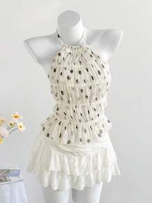 Comfortcana 2026 Neu Frühling/Sommer Damen Sexy Polka Punkt Muster Rückenfrei Trägertop, Sommer Top Karneval Party Top Elegante Damen Urlaubs Top - Schwarz und Weiss - Übersicht 3