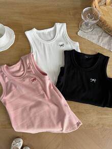 Dazy Kids 3件套少女针织圆领蝴蝶结刺绣背心套装，秋季 - 彩色 - 查看 6